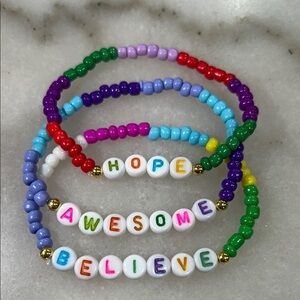 3pc Motivational Letter Bead Stretch Bracelets
